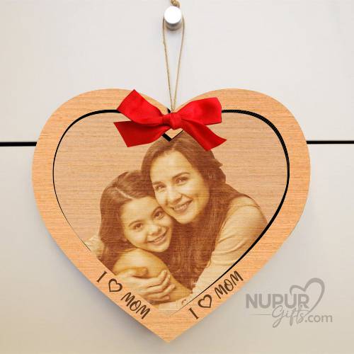 Personalized Wood Heart Engraved Photo &amp; Message with Frame