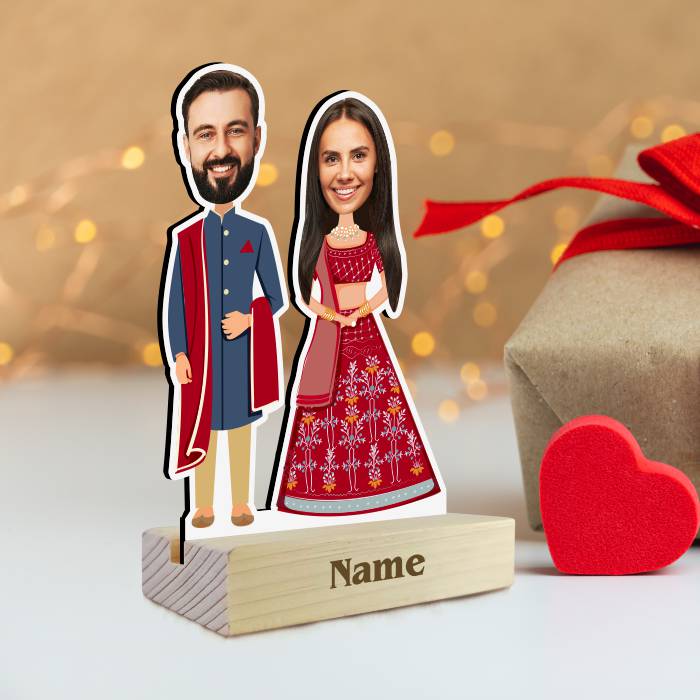 Indian Wedding Couple Personalized Caricature Photo Stand