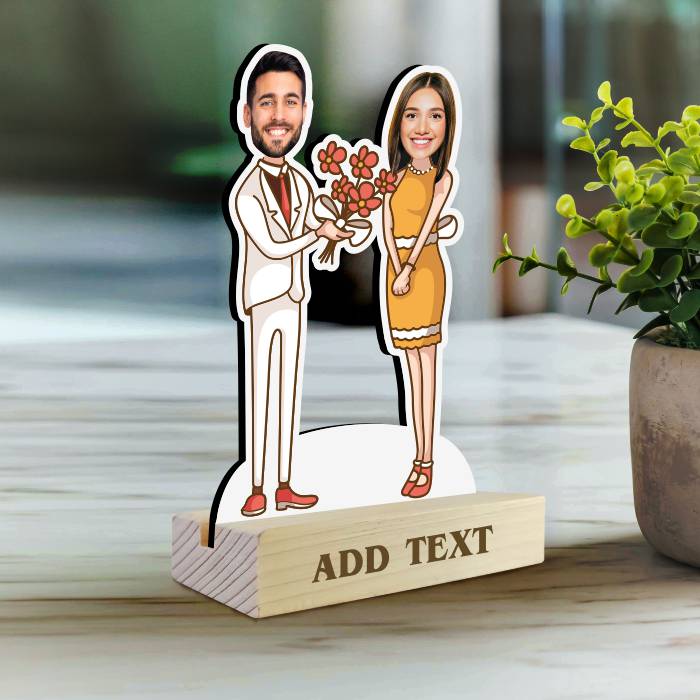 Couple with Flower Personalized  Caricature Photo Stand