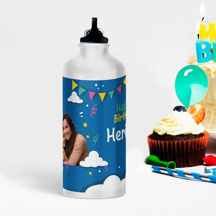 Birthday Personalized Photo Water Bottle - Metal