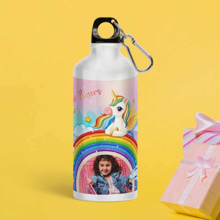 Unicorn Personalized Photo Water Bottle - Metal