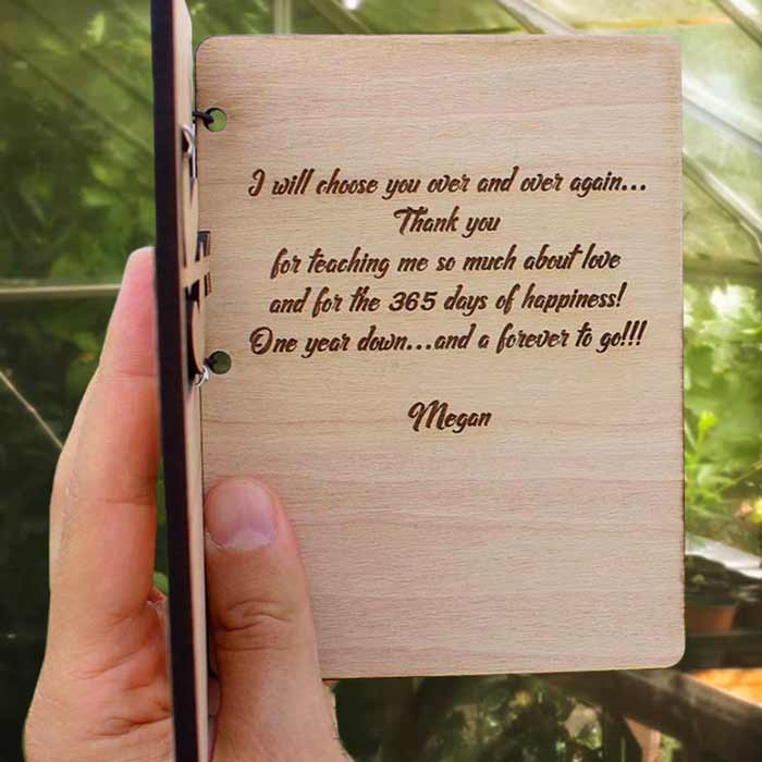 Engraved Wooden Personalized Anniversary Greeting Card