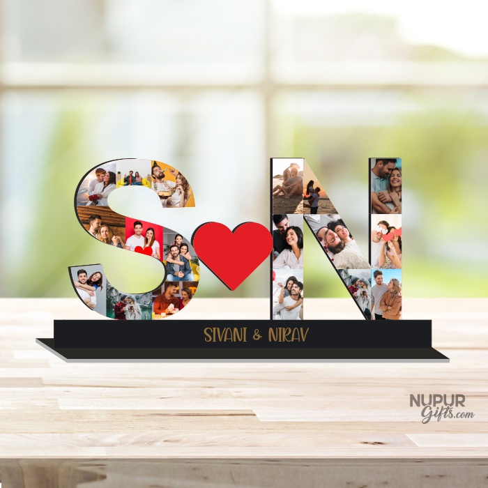 Couple Initial Letters Photo Personalized Stand with Heart by Nupur Gifts