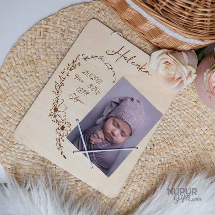 Engraved Personalized Child Birth Details Frame with Photo for Kids by Nupur Gifts