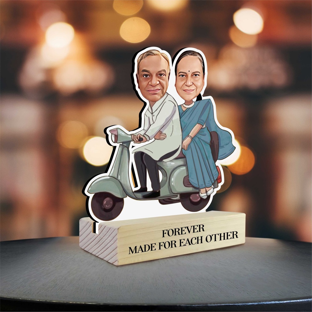 Vintage Scooter / Couple / Aesthetic / Old Swag Personalized Caricature Photo Stand