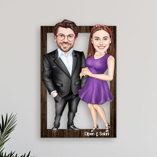 Customized Couple Caricature Photo Frame | Anniversary Couple | Digital Caricature