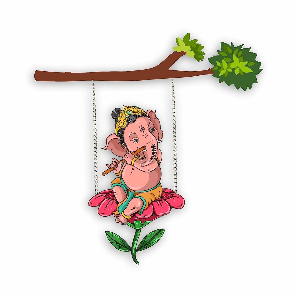 “Ganesha on Swing” Wall Decoration/Bedroom Hangings/Room/Home Decor/Indian Ethnic Decor/Wall Hanging
