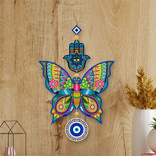 Butterfly Evil Eye Hanging for House/Positive Vibes/Hamsa Hand/House Door Entrance/Offices/Decoration/Peace Charm- multicolor