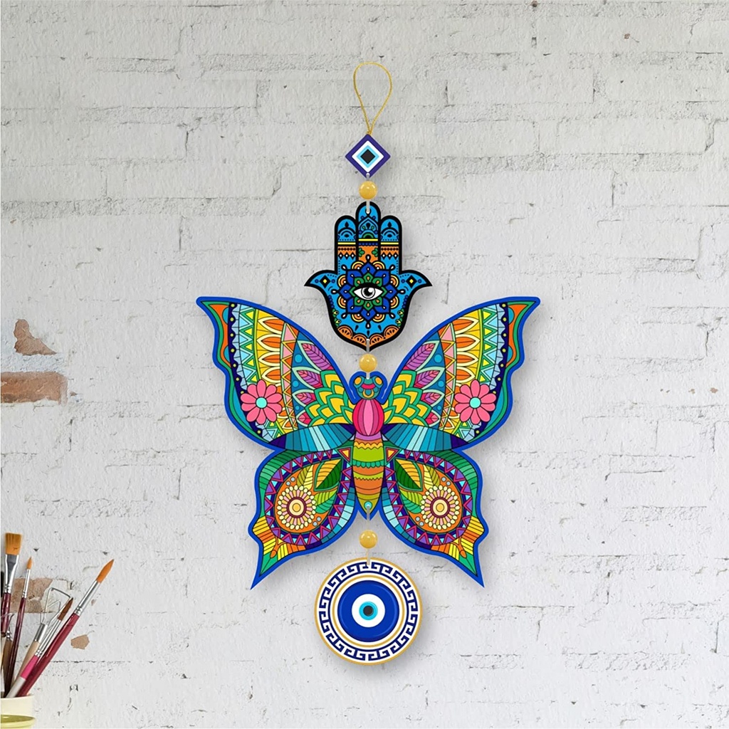Butterfly Evil Eye Hanging for House/Positive Vibes/Hamsa Hand/House Door Entrance/Offices/Decoration/Peace Charm- multicolor