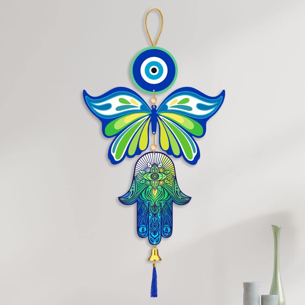 Vibrant Butterfly Evil Eye Hamsa Hand” Hanging for Home decor/Positive Vibes/Butterfly Evil Eye/Handcrafted Item/Wall Art/Decor/House Decor/Offices/Decoration/Good Luck Charm/Prosperity