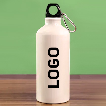 Personalized Company Logo White Water Bottle - Metal