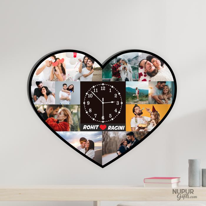 Heart Shape Wooden Personalized Photo Wall Clock