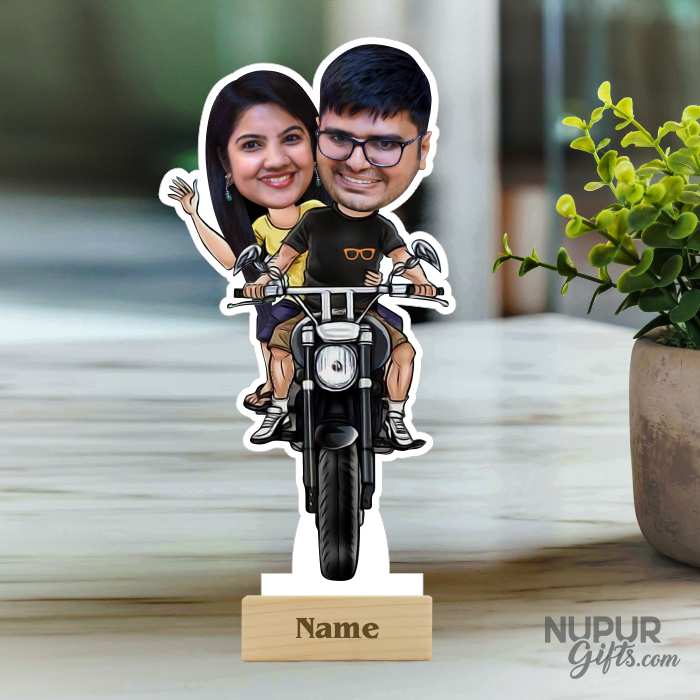 Couple on Bike Personalized Caricature Photo Stand