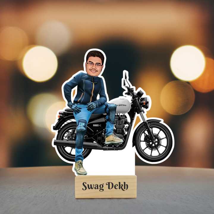 Swagger / Swag Dekh / Man with Bike Personalized Caricature Photo Stand