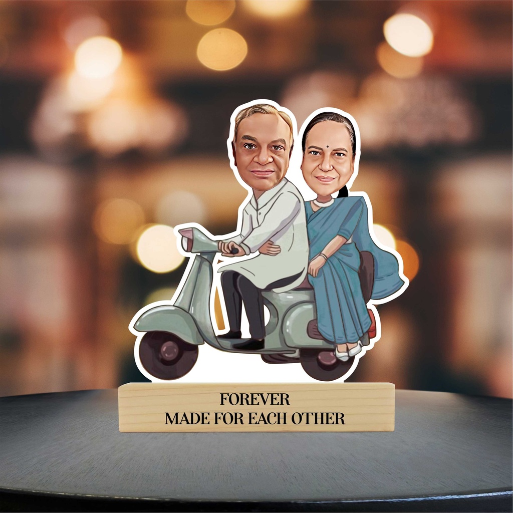 Vintage Scooter / Couple / Aesthetic / Old Swag Personalized Caricature Photo Stand