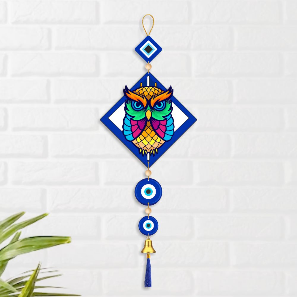 “Divine Owl Evil Eye” Charm/Wall Hanging/Decorative Item/Gift/Religious Wall art/Living Room/Modern Decor Items/Home decor/Living Room/Door Hanging/Offices/Decoration