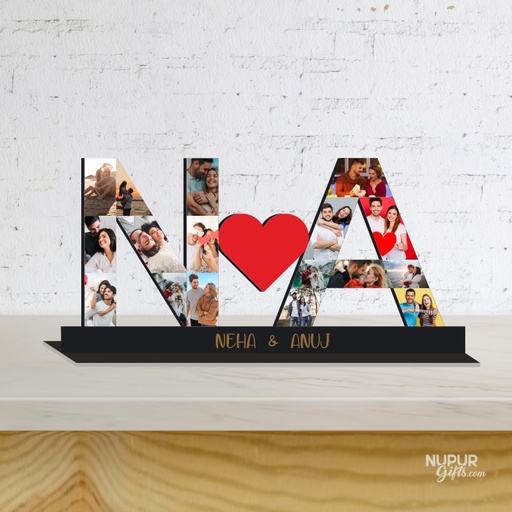 [mdf41] Couple Initial Letters Personalized Photo Stand with Heart