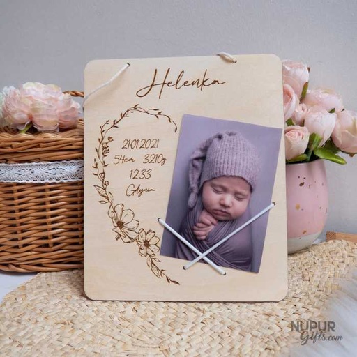 [mdf44] Engraved Personalized Child Birth Details Frame with Photo for Kids