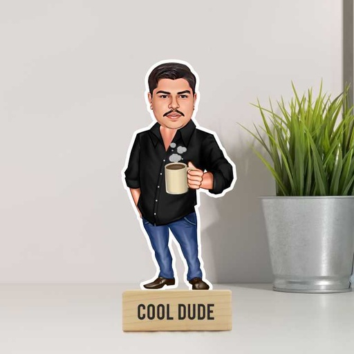 [cari39] Cool Dude / Casual Wear / Coffee Lover / Swag Personalized Caricature Photo Stand