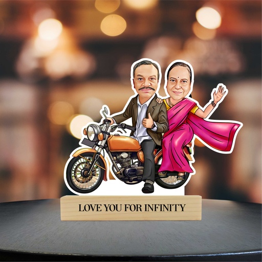 [cari53] Couple on Bike / Vintage / Personalized Caricature Photo Stand