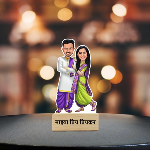 [cari54] Marathi Couple / Indian Personalized Caricature Photo Stand