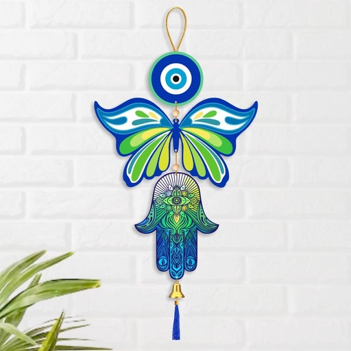 [HD13] Vibrant Butterfly Evil Eye Hamsa Hand” Hanging for Home decor/Positive Vibes/Butterfly Evil Eye/Handcrafted Item/Wall Art/Decor/House Decor/Offices/Decoration/Good Luck Charm/Prosperity