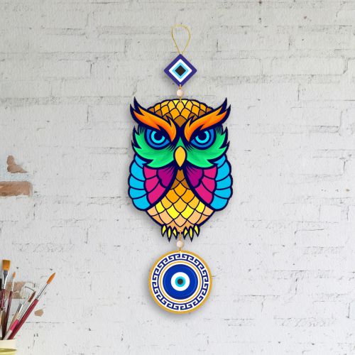 [ED2] Owl Evil Eye” Hanging for House/Positive Vibes/House Door Entrance/Offices/Decoration/Good Luck Charm/Prosperity/Peace Charm/Door Hanging/Positive Vibes