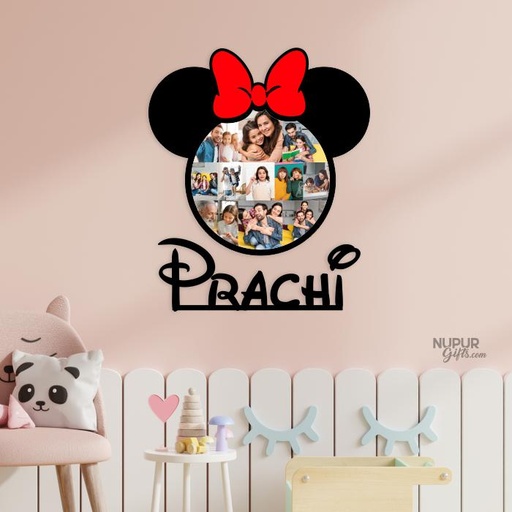 [mdf35] Minnie Mouse Shape Photo Frame with Name for Kids Room Decor