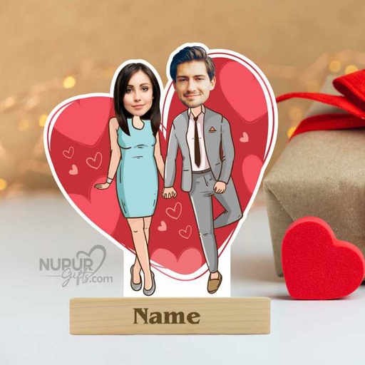 [cari32] Couple with Heart Background Personalized Caricature Photo Stand