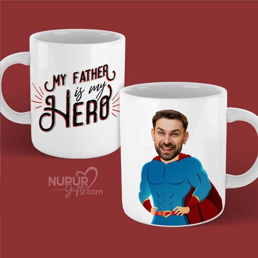 [mug8] My Father is My Hero Personalized Caricature Photo Mug