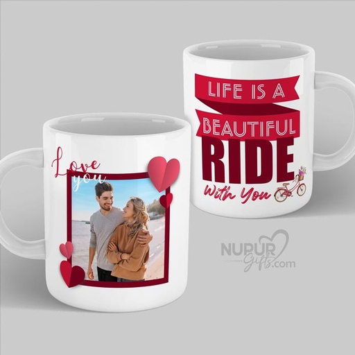 [mug11] Life is a Beautiful Ride with You Personalized Photo Mug for Couple