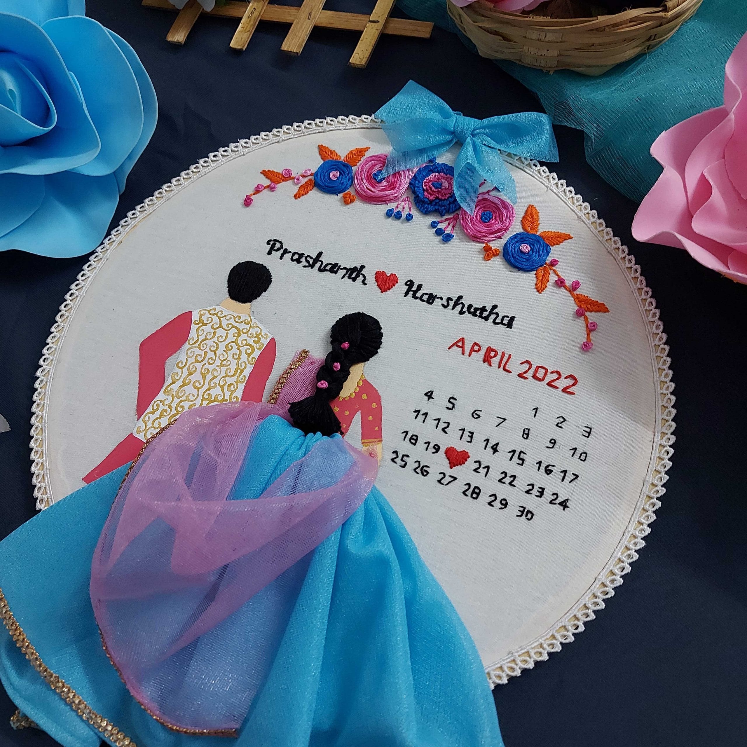 Handmade Hoop Customized Handmade Embroidery Hoop with Bride & Groom - Nupur Gifts